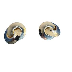 Vintage Gold Tone Interlocking Circles Clip On Earrings Retro Grannycore Jewelry
